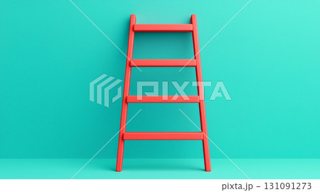 3D Red Ladder Against Soft Blue Background for Fire Escape Concept 131091273