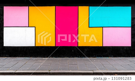 Vivid Geometric Graffiti Art Displaying Bright Colors and Creative Designs on Wall Vivid Geometric Graffiti Art Displaying Bright Colors and Creative Designs on Wall 131091283