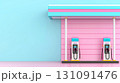 Colorful 3D Icon of Modern Fuel Station Sign with Gas Pumps and Bright Background 131091476