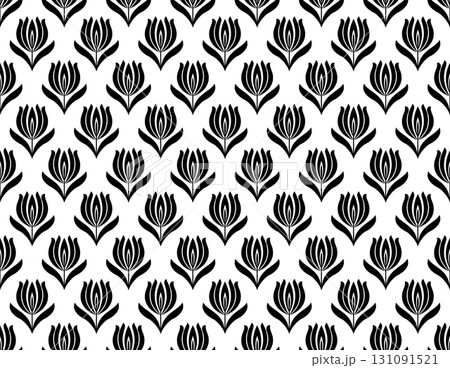 Flower geometric pattern. Seamless vector background. White and black ornament. Ornament for fabric, wallpaper, packaging. Decorative print. 131091521