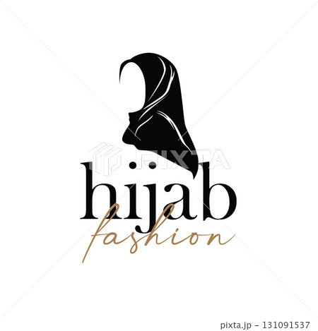 Beauty design concept of woman with black silhouette of simple elegant hijab logo, showing Muslim women's clothing style, illustration of symbol template for poster and brand Beauty design concept of woman with black silhouette of simple elegant hijab logo, showing Muslim women's clothing style, illustration of symbol template for poster and brand 131091537