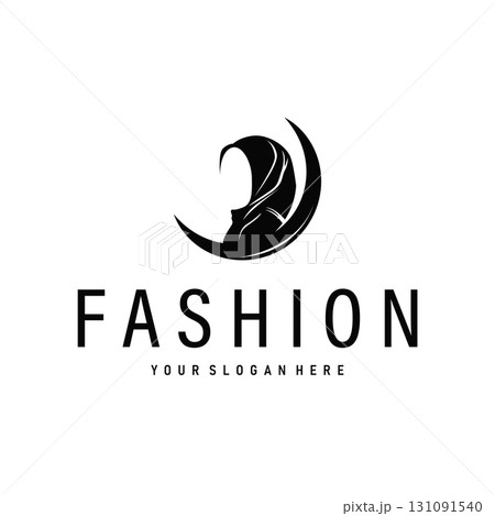 Beauty design concept of woman with black silhouette of simple elegant hijab logo, showing Muslim women's clothing style, illustration of symbol template for poster and brand Beauty design concept of woman with black silhouette of simple elegant hijab logo, showing Muslim women's clothing style, illustration of symbol template for poster and brand 131091540