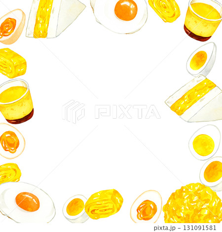 色々な卵料理のフレーム 手描き水彩イラスト背景素材 色々な卵料理のフレーム 手描き水彩イラスト背景素材 131091581