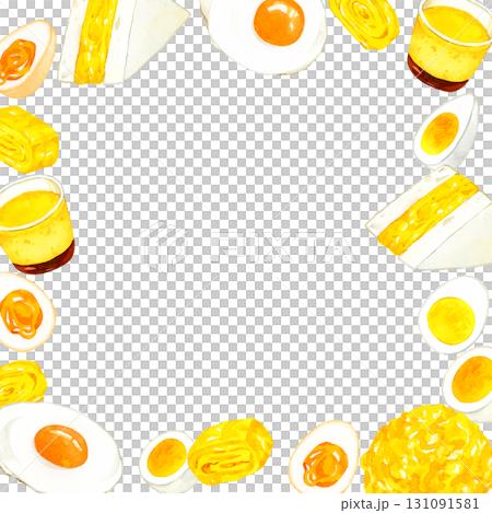 各種雞蛋菜餚的框架手繪水彩插圖背景素材 131091581