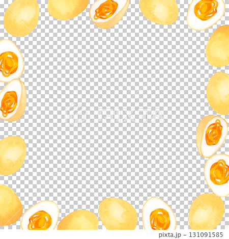 Boiled egg (seasoned egg) frame Hand-drawn watercolor illustration background material 131091585