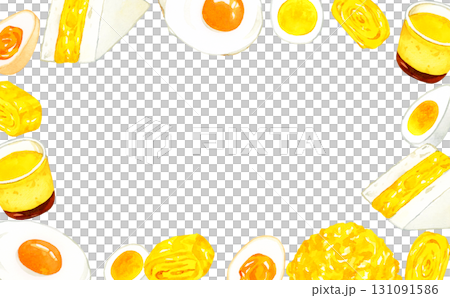 Frame of various egg dishes Hand-drawn watercolor illustration background material Frame of various egg dishes Hand-drawn watercolor illustration background material 131091586