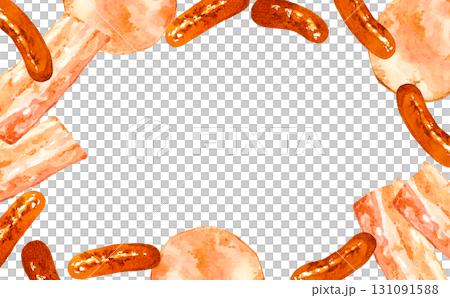 烤肉製品框架手繪水彩插圖背景素材 131091588