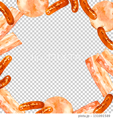 烤肉製品框架手繪水彩插圖背景素材 131091589