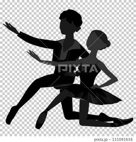 ダンサーのシルエットのイラスト_バレエ「ドン・キホーテ」キトリとバジルのパドドゥのイメージ 131091638