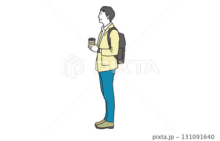 コーヒーをテイクアウトする男性のイラスト素材 131091640