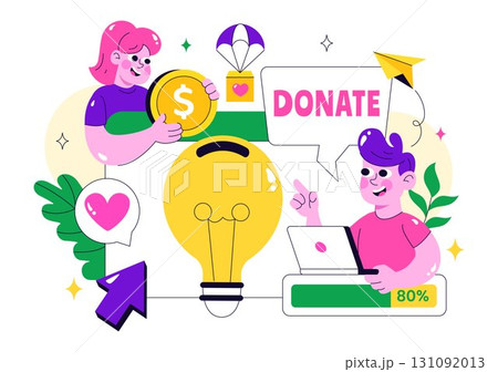 Online Fundraising Illustration Featuring a Fundraiser with a Heart to Symbolize Support and Humanitarian Assistance, Donation, and Helping Others Online Fundraising Illustration Featuring a Fundraiser with a Heart to Symbolize Support and Humanitarian Assistance, Donation, and Helping Others 131092013