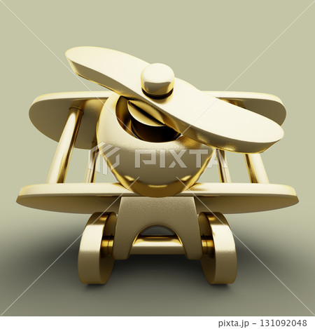 Airplane Toy from Golden Metal. 3D Illustration. File with Clipping Path. 131092048