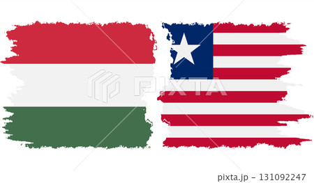 Liberia and Hungary grunge flags connection vector 131092247