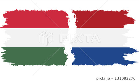 Netherlands and Hungary grunge flags connection vector 131092276