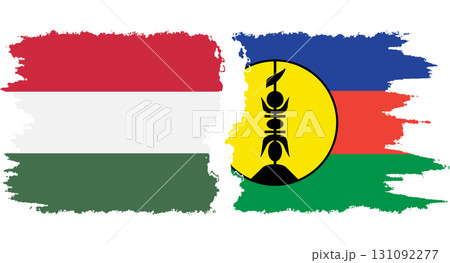 New Caledonia and Hungary grunge flags connection vector 131092277