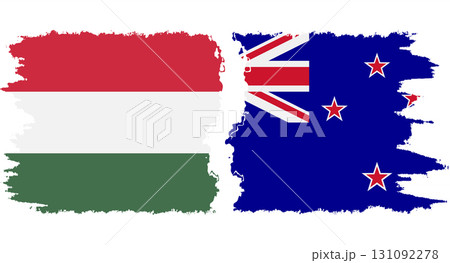 New Zealand and Hungary grunge flags connection vector 131092278