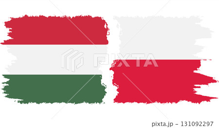 Poland and Hungary grunge flags connection vector 131092297