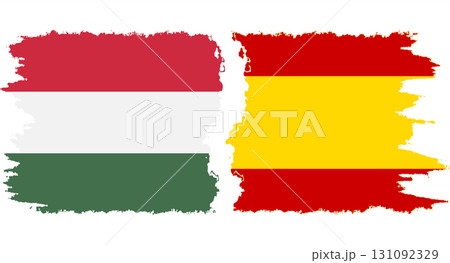 Spain and Hungary grunge flags connection vector 131092329