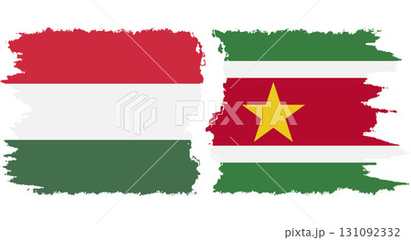 Suriname and Hungary grunge flags connection vector 131092332