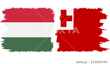 Tonga and Hungary grunge flags connection vector 131092344