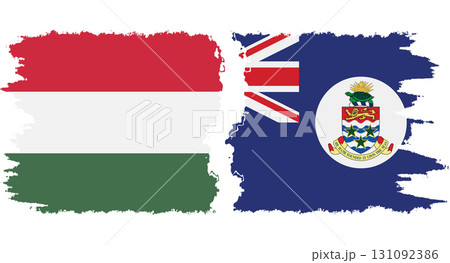 Cayman Islands and Hungary grunge flags connection vector 131092386