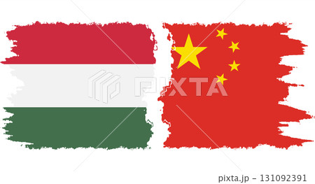 China and Hungary grunge flags connection vector 131092391