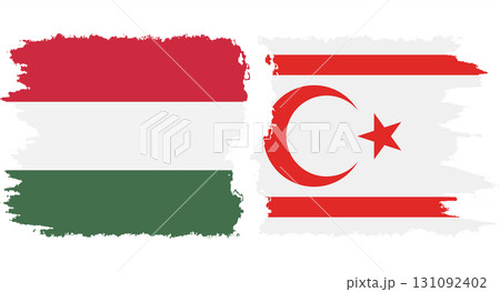 Turkish Republic of Northern Cyprus and Hungary grunge flags conne 131092402