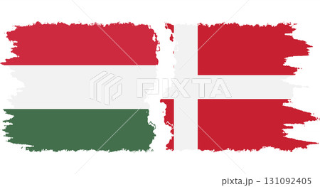 Denmark and Hungary grunge flags connection vector 131092405