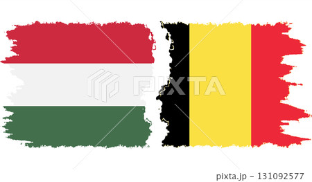 Belgium and Hungary grunge flags connection vector 131092577