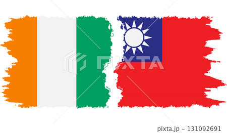 Taiwan and Ivory Coast grunge flags connection vector 131092691