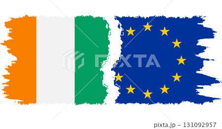 EU and Ivory Coast grunge flags connection vector EU and Ivory Coast grunge flags connection vector 131092957