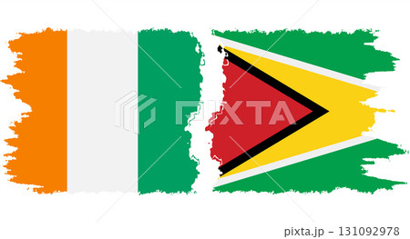 Guyana and Ivory Coast grunge flags connection vector 131092978