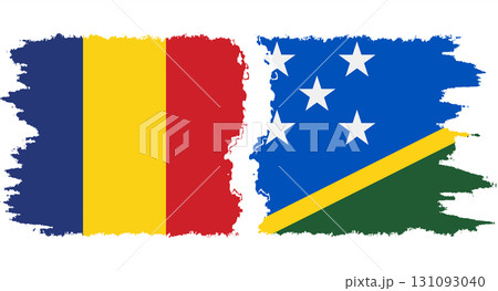 Solomon Islands and Romania grunge flags connection vector 131093040