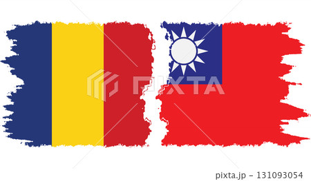 Taiwan and Romania grunge flags connection vector 131093054