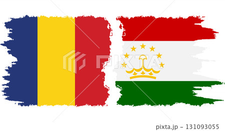 Tajikistan and Romania grunge flags connection vector 131093055