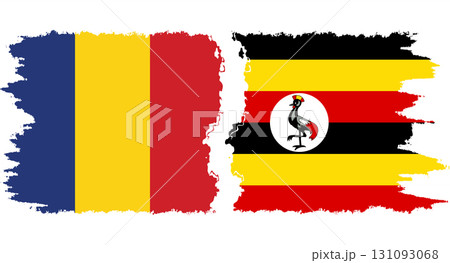 Uganda and Romania grunge flags connection vector 131093068