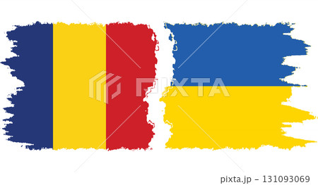 Ukraine and Romania grunge flags connection vector 131093069