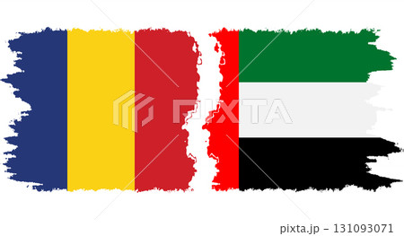 United Arab Emirates and Romania grunge flags connection vector 131093071