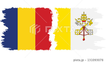 Vatican and Romania grunge flags connection vector 131093078