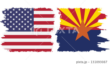 Arizona state and USA grunge flags connection vector 131093087