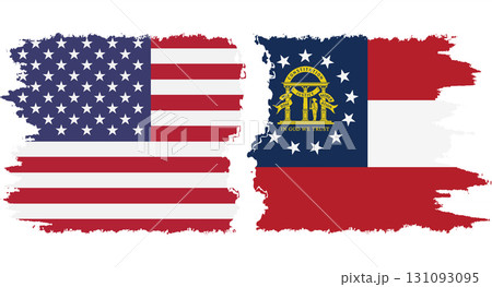 Georgia state and USA grunge flags connection vector 131093095