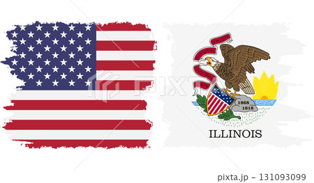 Illinois state and USA grunge flags connection vector Illinois state and USA grunge flags connection vector 131093099