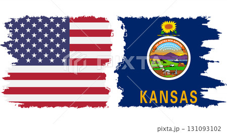 Kansas state and USA grunge flags connection vector Kansas state and USA grunge flags connection vector 131093102