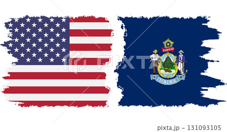 Maine state and USA grunge flags connection vector 131093105