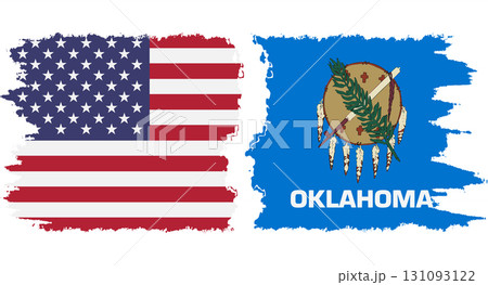 Oklahoma state and USA grunge flags connection vector Oklahoma state and USA grunge flags connection vector 131093122