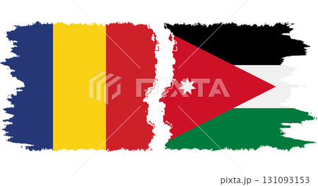 Jordan and Romania grunge flags connection vector 131093153