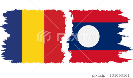 Laos and Romania grunge flags connection vector 131093161