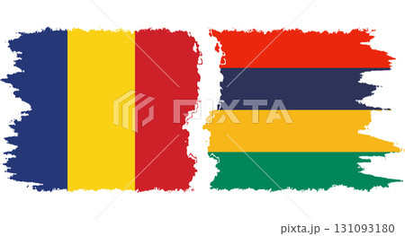 Mauritius and Romania grunge flags connection vector 131093180