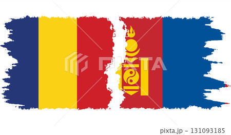 Mongolia and Romania grunge flags connection vector 131093185