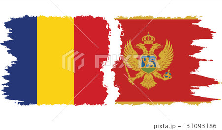 Montenegro and Romania grunge flags connection vector 131093186